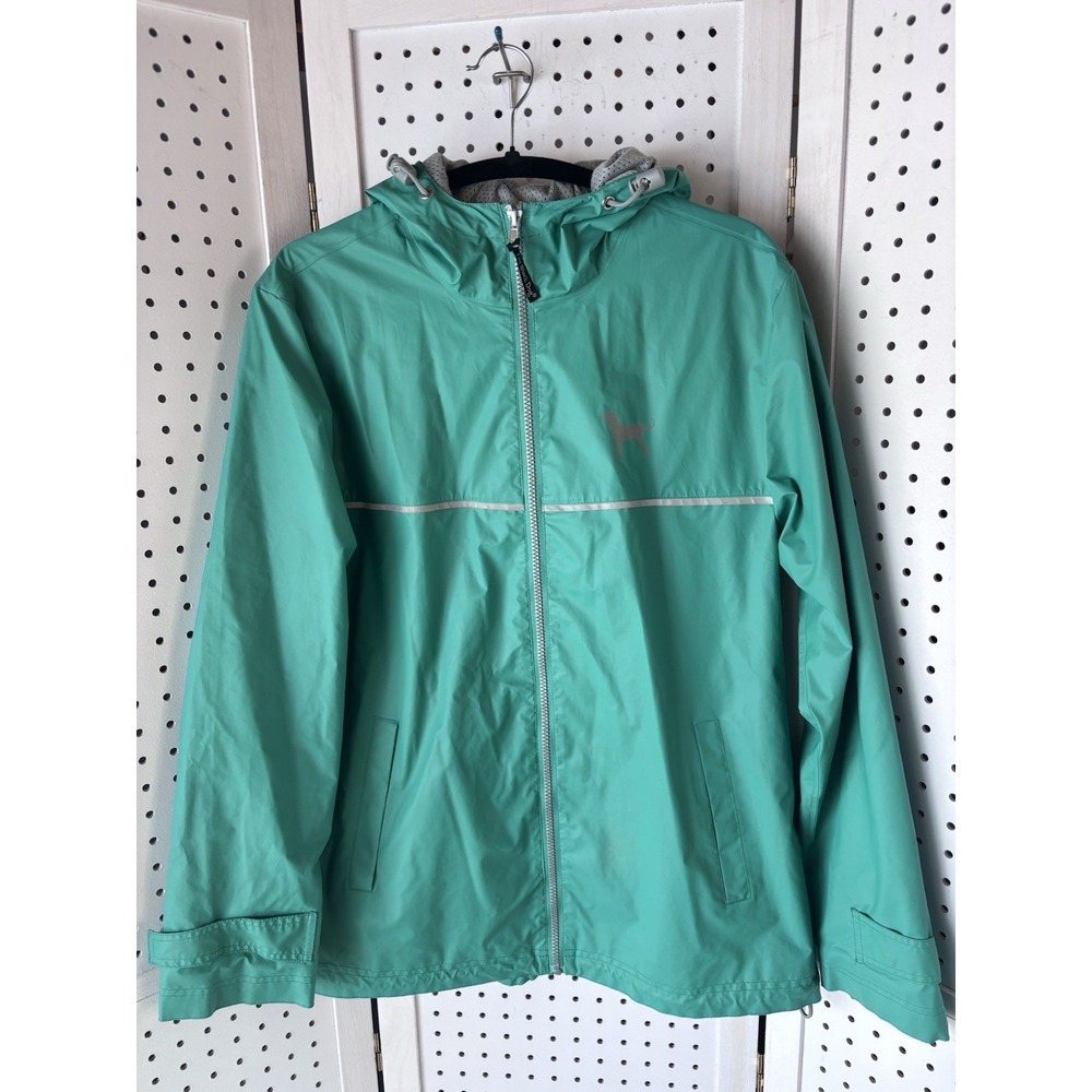 The Black Dog Jacket Womens S Green Long SLV Full Zip Hooded Waterproof Rain‎